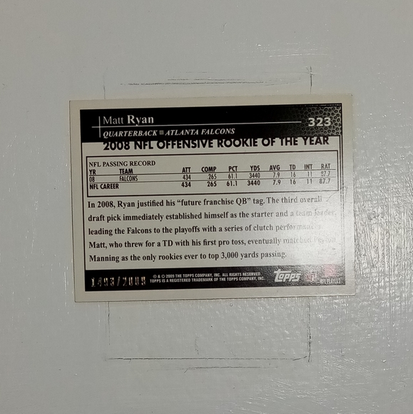 2009 Topps roy gold Matt Ryan - Picture 3 of 3